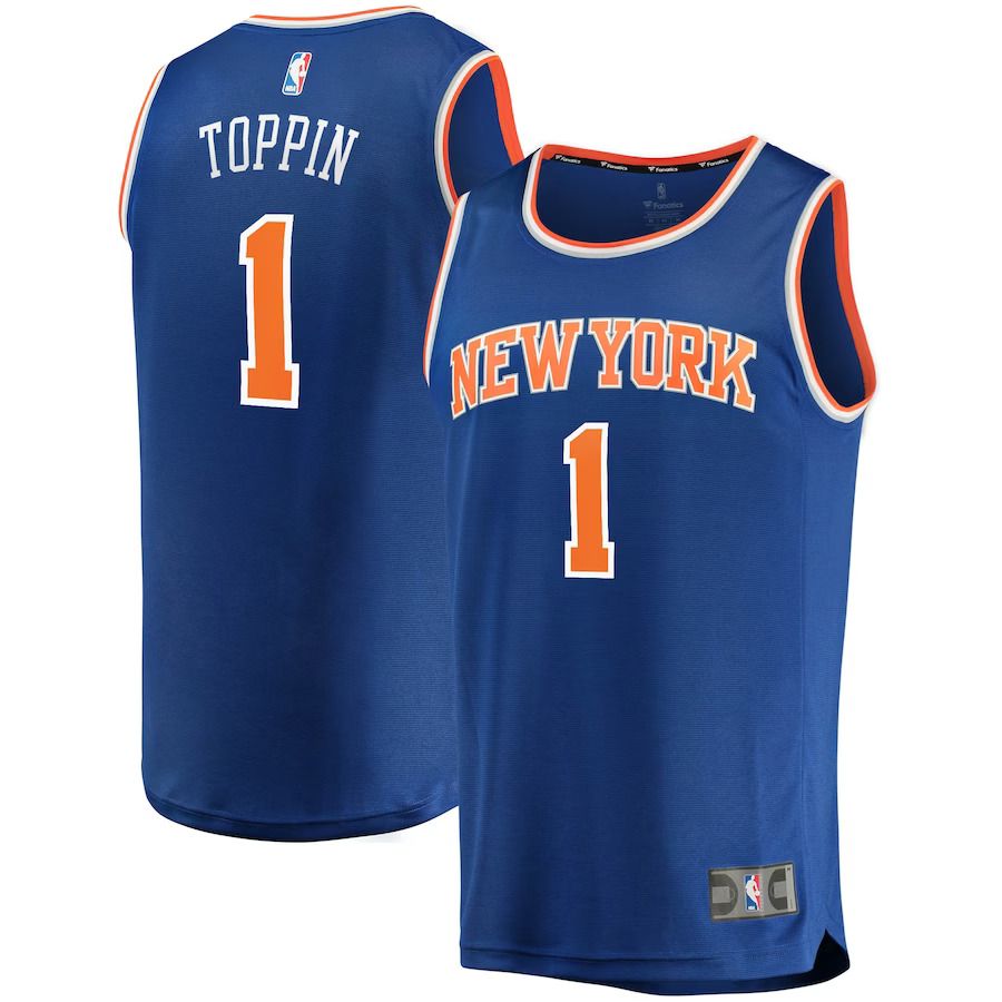 Men New York Knicks 1 Obi Toppin Fanatics Branded Blue Fast Break Replica NBA Jersey